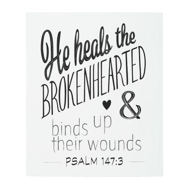 Salmo 147:3 Cura el arte de palabras brokenhearted (Anverso)