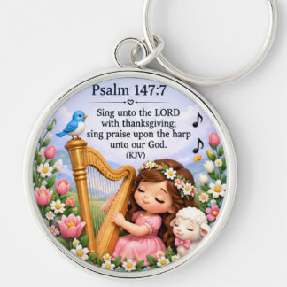 Salmo 147:7 Música Cristiana Arpa Llavero Floral
