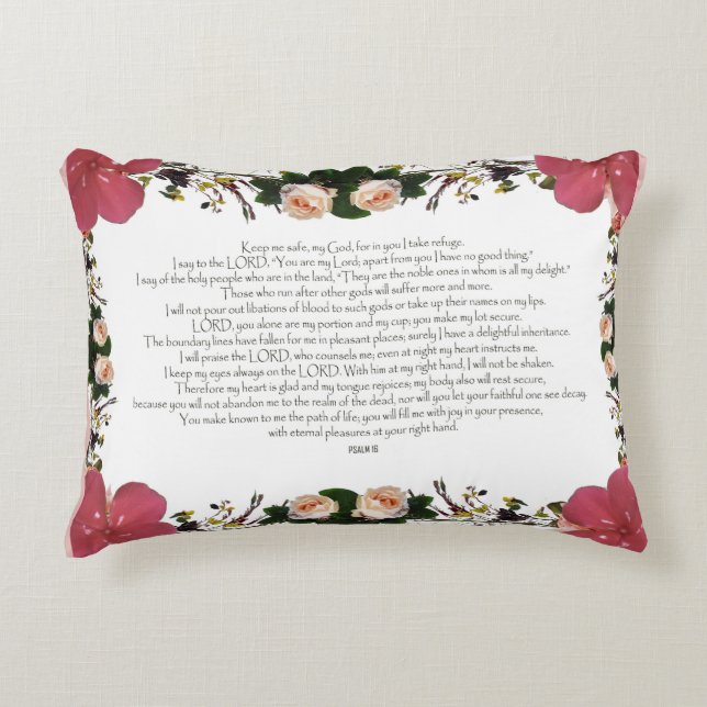 Salmo 16, verso bíblico, almohada de flor roja (Anverso)