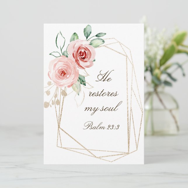 Salmo 23:3 Restaura mi carta de Rosas de la Biblia (Anverso de pie)