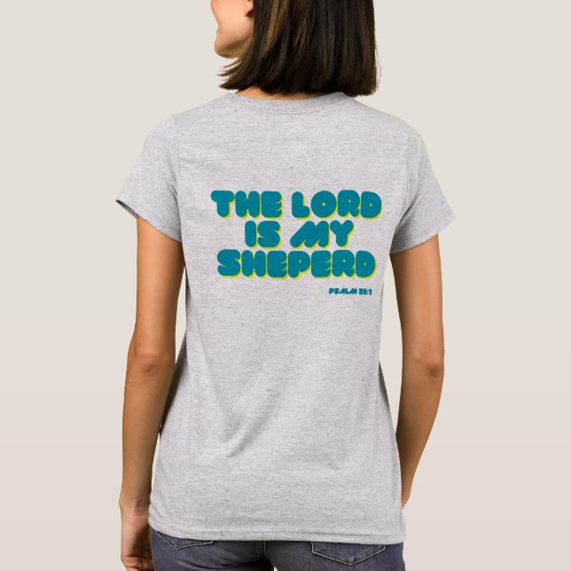 Salmo 23 Escrituras Camisa de texto verde azulada  (Reverso)