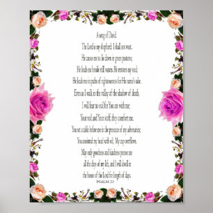 Salmo 23, Póster de papel con borde floral púrpura