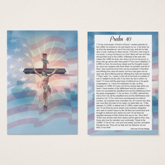 Salmo 40 Scripture Crucifijo Bandera Americana (Anverso y reverso)