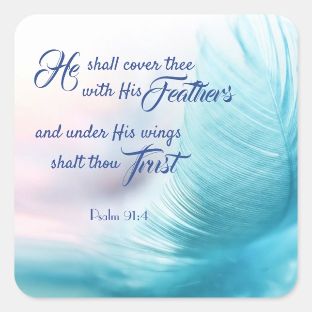 Salmo 91:4 Pegatinas de King James Square (Anverso)