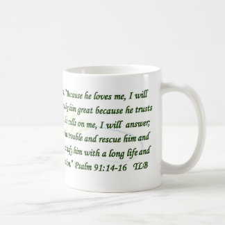 Salmo 91 porque él me ama taza del verde azul