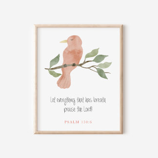 Salmo Cristiano 150:6 Arte de Pájaros en Acuarela