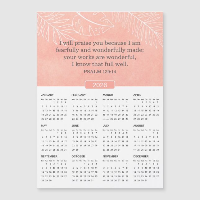 Salmo De Agua Rosa 2026 139:14 Magnet (Anverso)