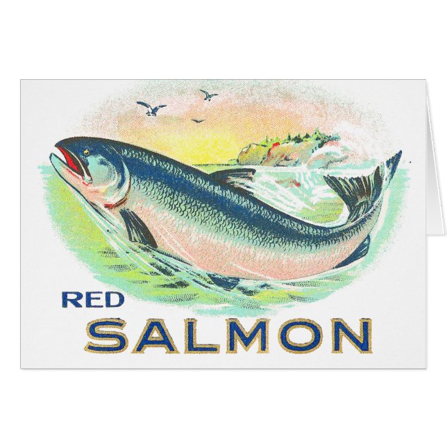 Salmón Rojo - Antigua Etiqueta de Caja de Comida (Anverso (Horizontal))