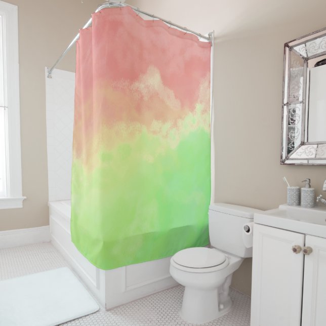 Salmon y Lime Abstract Nubes cortina de ducha (In situ)