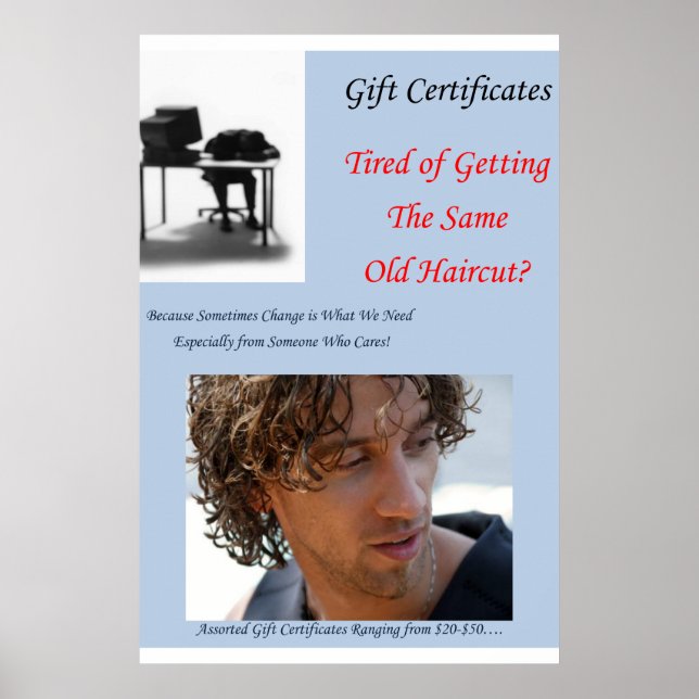Salon Barbershop Posters Haircut Gift Certificates (Frente)