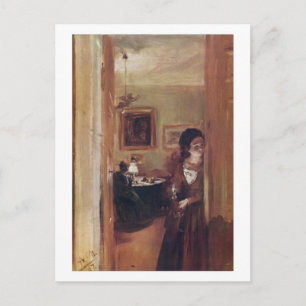 Salón con la postal de la hermana del artista