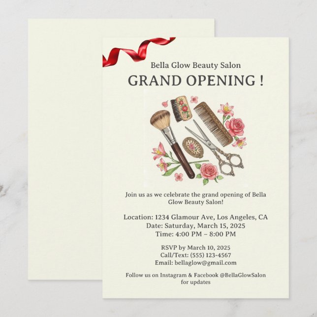 Salón De Belleza Cute Gran Invitación (Anverso / Reverso)