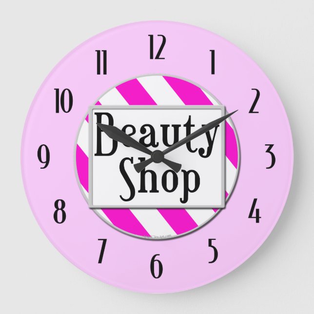 Salón de belleza Reloj de pared retro rosa blanco (Anverso)