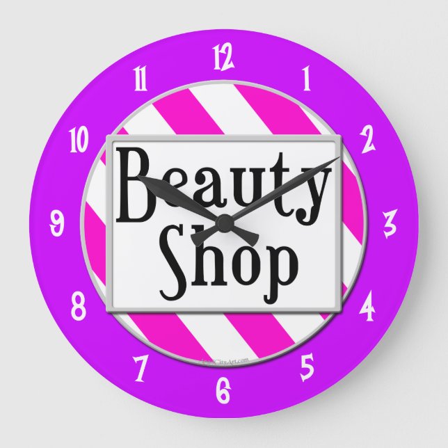 Salón de belleza Reloj de pared retro rosa morado  (Anverso)
