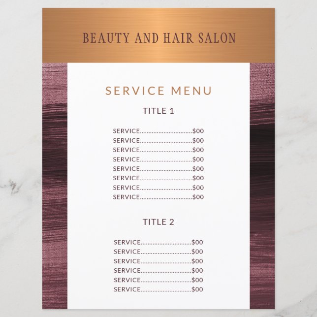 Salón de belleza Servicio moderno Menú de flyer pr (Anverso)