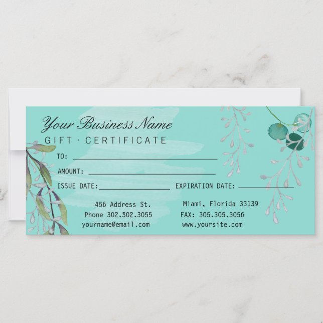 Salón de eucalipto azul Verde azulado acuarela (Anverso)