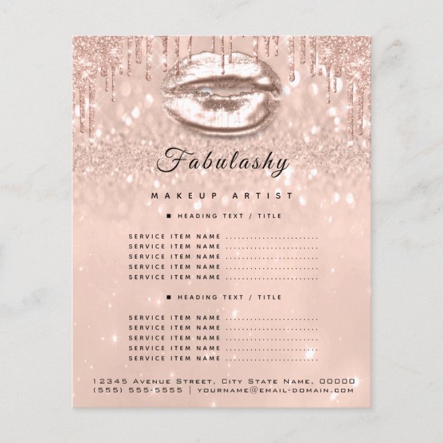 Salon de maquillaje Purpurina rosado Flyer Peach K (Frente)