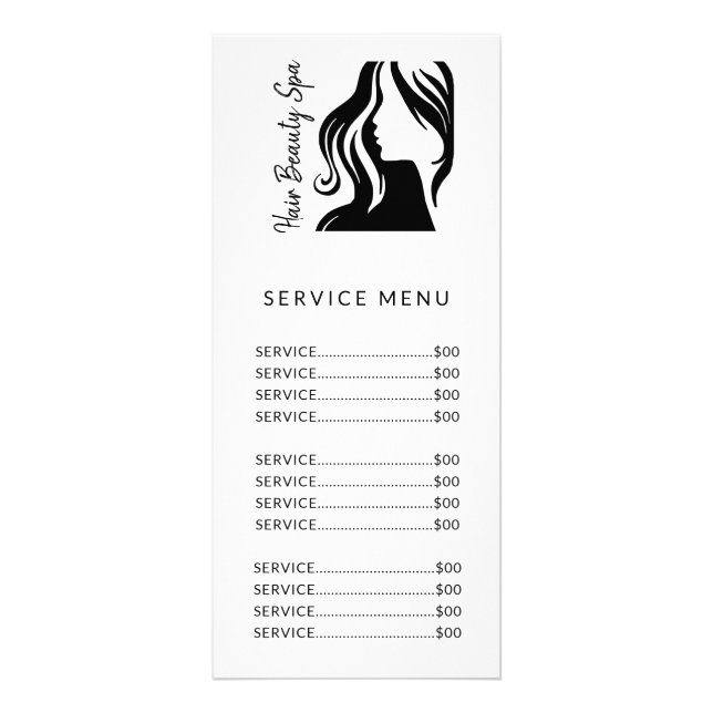 Salón de pelo elegante logo menú de servicio blanc (Frente)