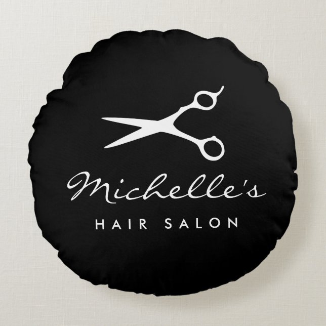 Salón de pelo personalizado negro redondo almohada (Anverso)