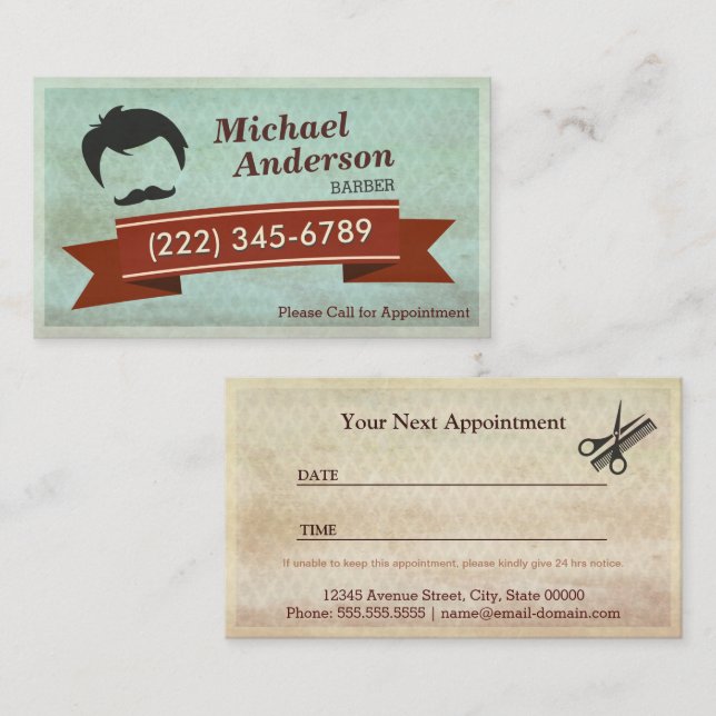 Salón de peluquería - Tarjeta de cita de época (Anverso / Reverso)