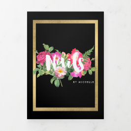 Salón de Uñas Beauty Florals Folleto Negro