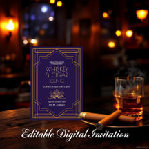 Salón de Whisky y Cigarros Invitación Art Déco de 