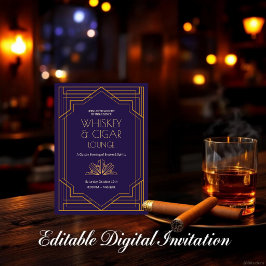 Salón de Whisky y Cigarros Invitación Art Déco de 