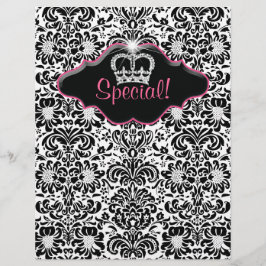 Salón Flyer Floral Damask Negro Blanco Rosa Corona