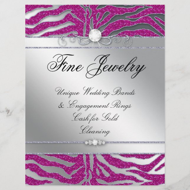 Salon Flyer Jewelry Hair Nail Zebra Purpurina Pink (Frente)