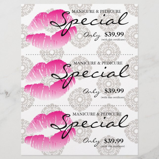 Salon Flyer Spa Litros Damask Pink Floral (Anverso)