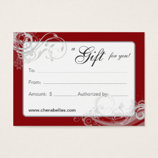 Salon Gift Card Spa Floral Swirls Red White