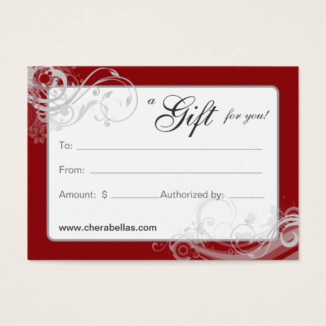 Salon Gift Card Spa Floral Swirls Red White (Frente)