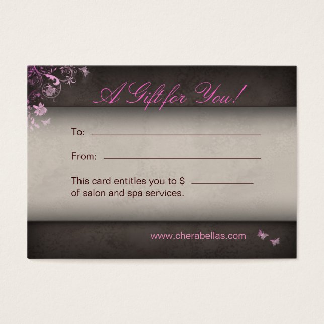 Salon Gift Card Spa mariposa rosa (Frente)
