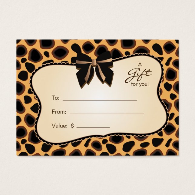 Salon Gift Card Spa Valentine's Day Cheetah Animal (Frente)