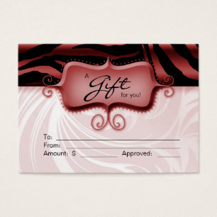 Salon Gift Card Spa Zebra Animal Red Black Xmas