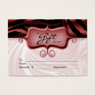 Salon Gift Card Spa Zebra Animal Red Black Xmas
