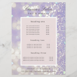 salon lujoso shimmer tarjeta de precios pastel