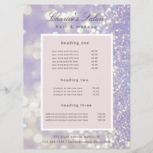 salon lujoso shimmer tarjeta de precios pastel