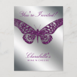 Salon Mariposa Postcard Invitación Plata Púrpura