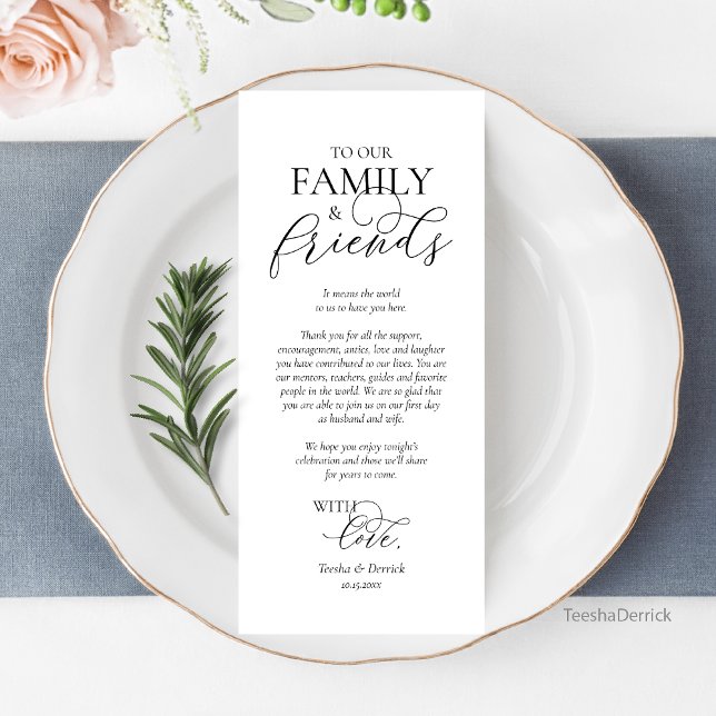 Salón Romántico De Cenas Gracias Tarjeta (Wedding Place Setting Thank You Card, Romantic Script, Black and White.)