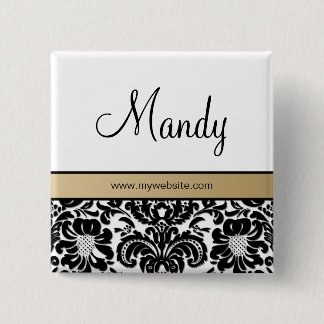 Salon Spa Damask Nombre Etiqueta Botón Brooch beig