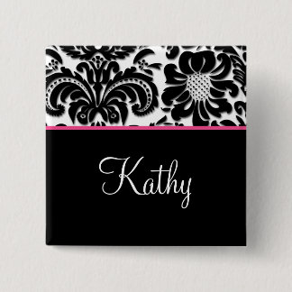 Salon Spa Damask Nombre Etiqueta Botón Brooch rosa