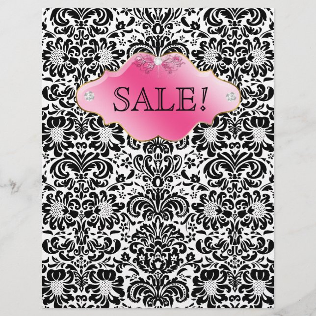 SALON Spa Flyer Floral Damask Oro rosa BW (Frente)