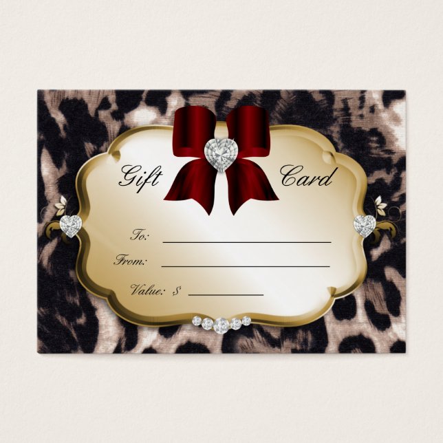 Salon Spa Gift Card Leopard Gold Wine Red (Frente)