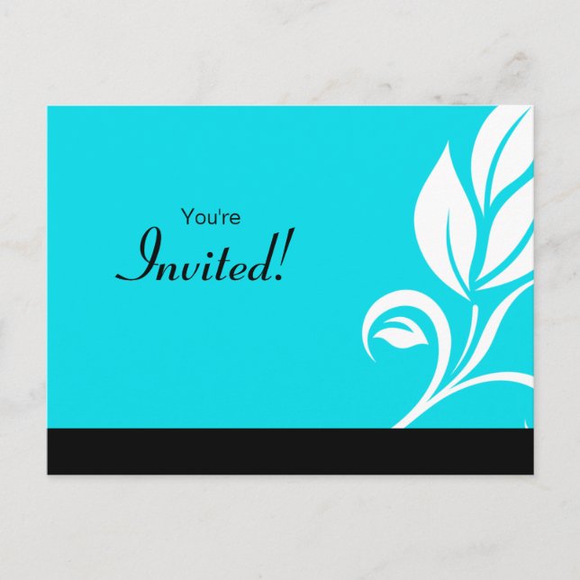 Salon Spa Leaf Floral Postales Invitación azul (Anverso)