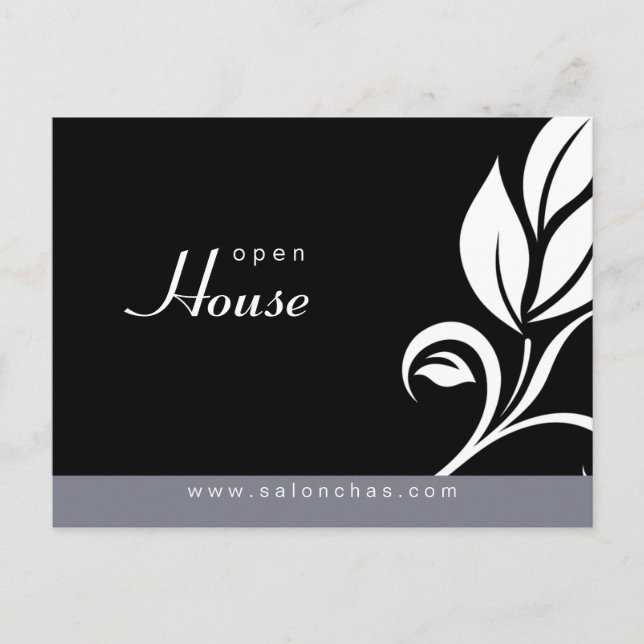Salon Spa Leaf Floral Postales Invitación gris (Anverso)
