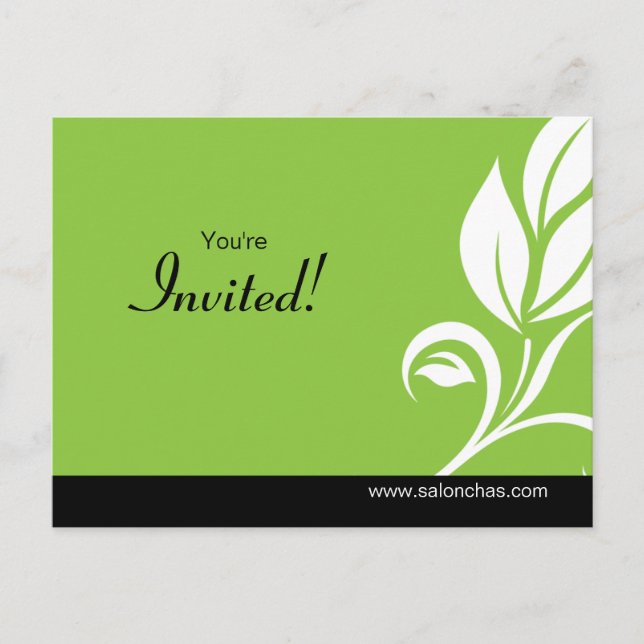 Salon Spa Leaf Floral Postales Invitación verde (Anverso)