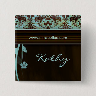 Salon Spa Nombre Etiqueta Botón Brooch damask azul