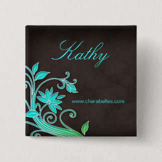 Salon Spa Nombre Floral Etiqueta Botón Brooch Verd