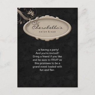 Salon Spa Postales Florales Invitación Beige Negro